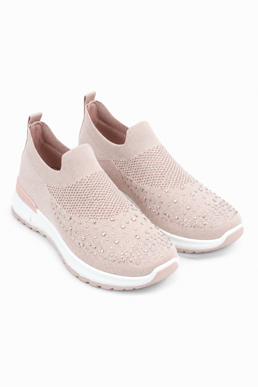 Glanzende stretch sok slip-on trainers in roze met kristallen versiering. 3