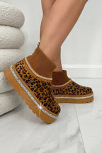 Sparkly Stretch Sock Warmer Mini Snugg Slipper Boots in Leopard print. 3