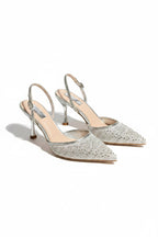 Sprankelende Celestial Chic Slingback Hakken in goud met delicate kant en sprankeling. 4
