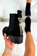 Sprankelende Chainstorm Boots in zwart met chunky zool en kettingveters.
