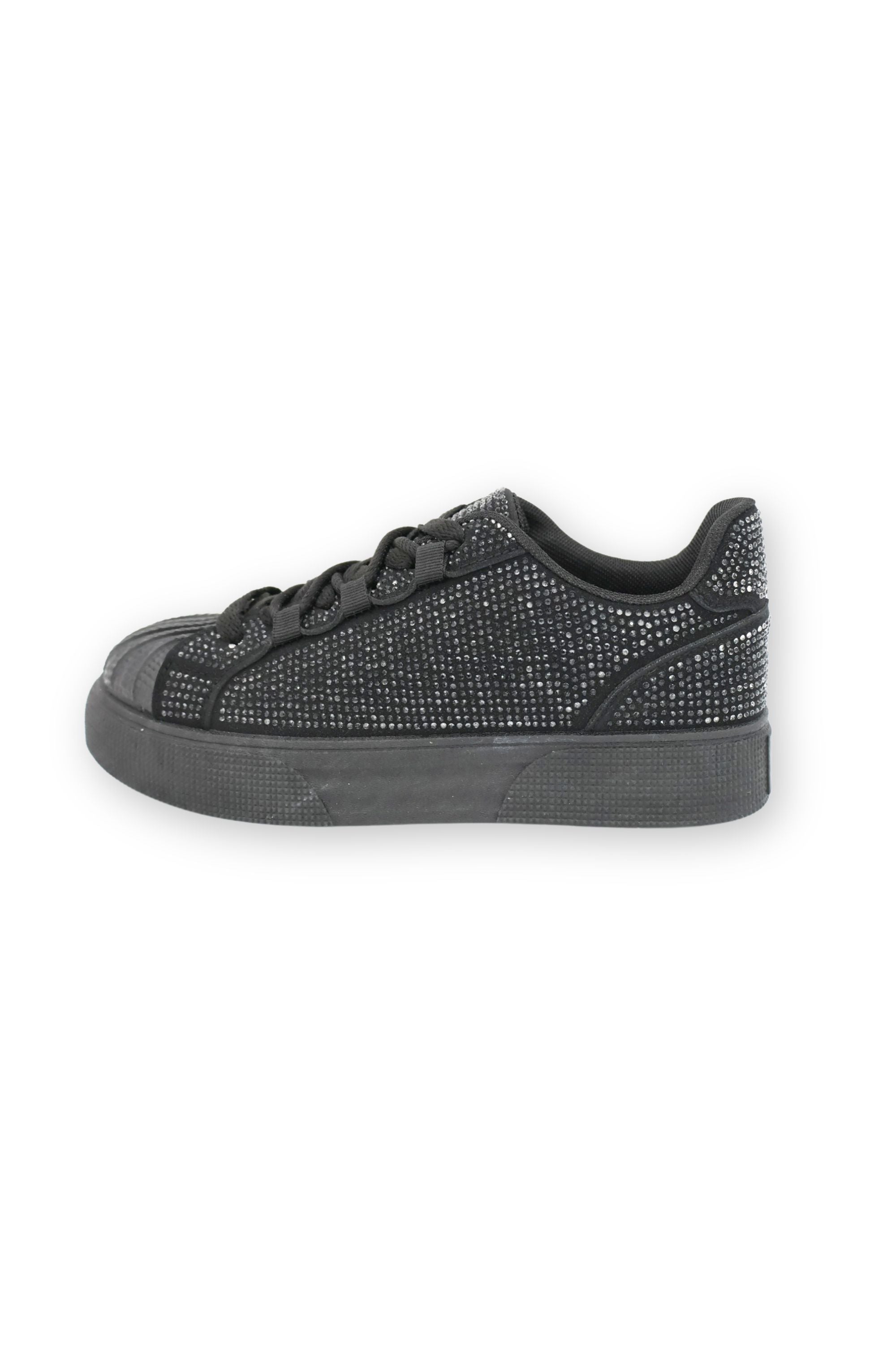 Sprankelende crystal trainers in zwart met dubbele veters en kristalversiering. 6