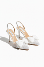 Sprankelende doorzichtige muse strik slingback hakken in wit. 3