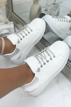 Sprankelende zilveren sneakers met glitter en veters 2