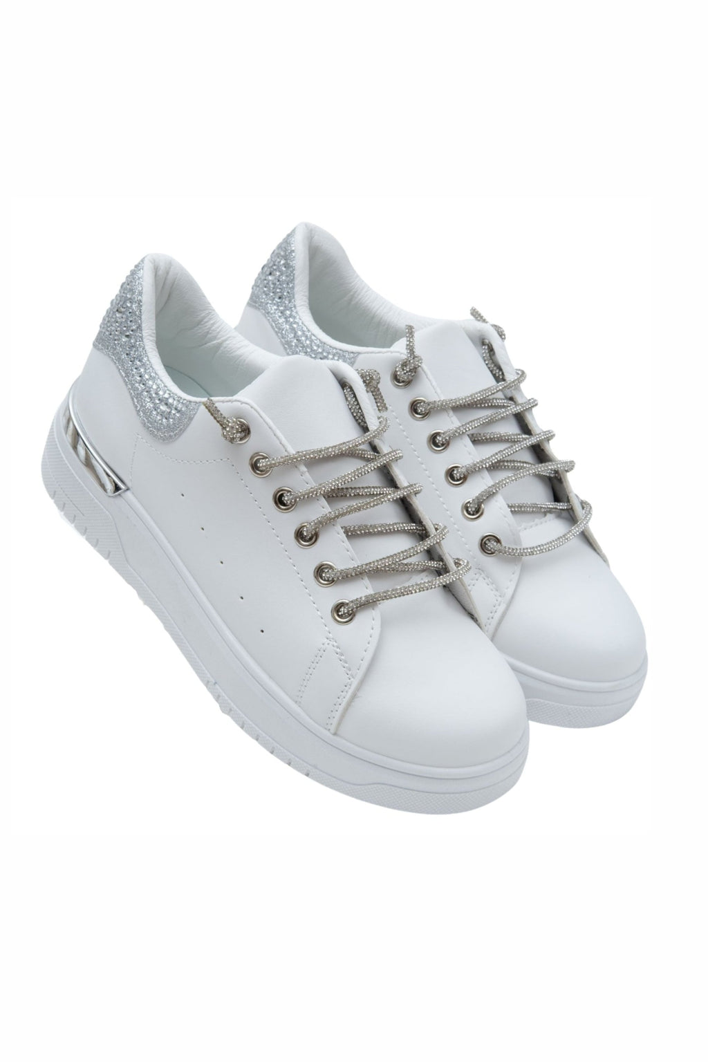Sprankelende zilveren sneakers met glitter en veters 5