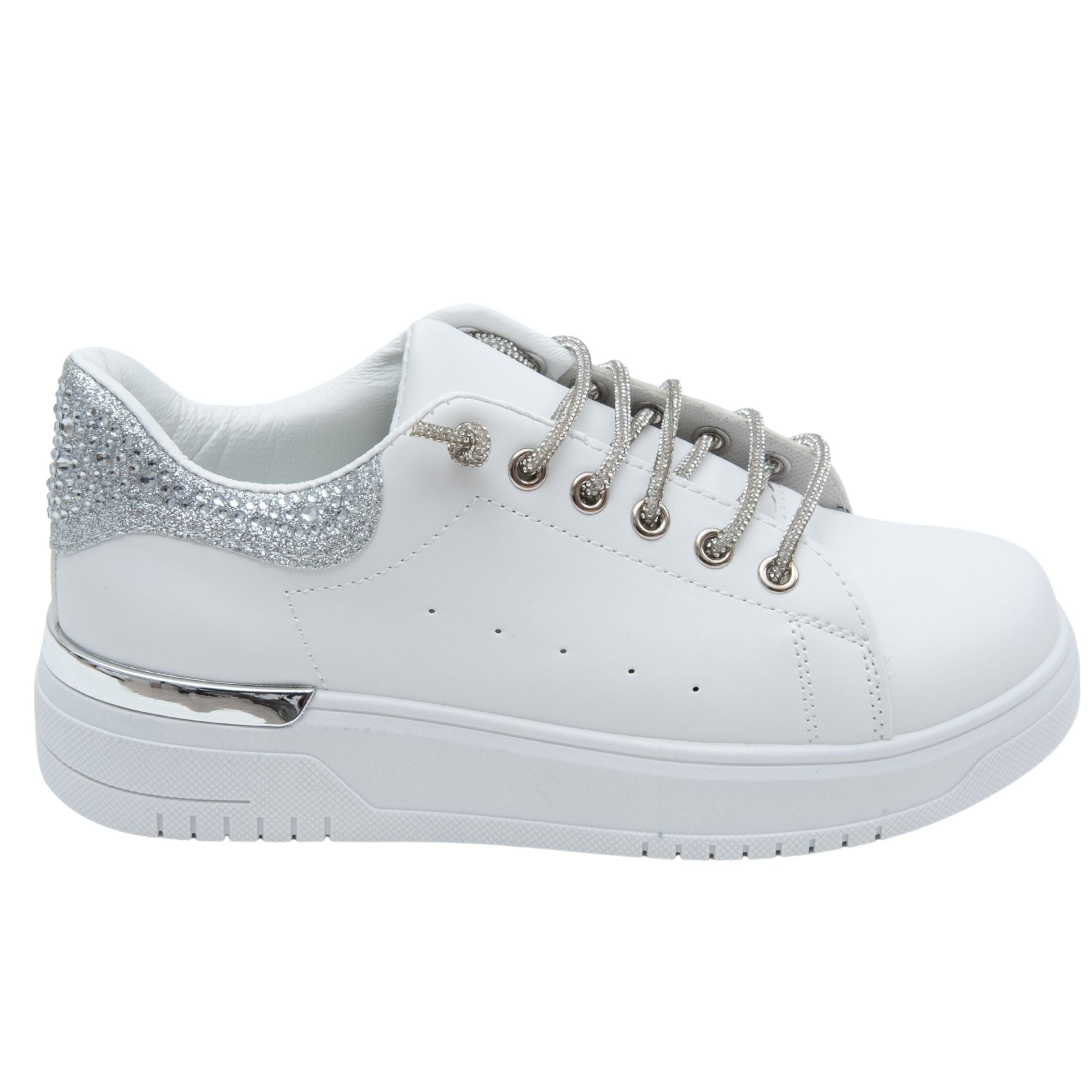 Sprankelende zilveren sneakers met glitter en veters 6