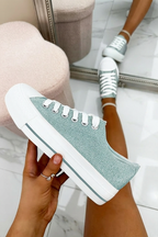 Sprankelende glitter canvas sneakers in blauw met chunky zool. 2