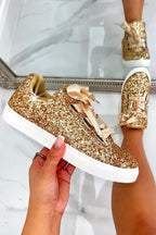 Sprankelende glitter veterschoenen in goud met riemstijl veters. 4