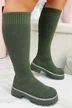 Sprankelende Kuit Stretch Soklaarzen in Khaki kleur 2