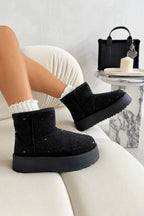 Sprankelende Rhinestone Snugg Mini Boots in zwart met platformzool