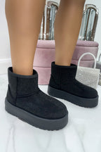 Sprankelende Rhinestone Snugg Mini Boots in zwart met platformzool 2