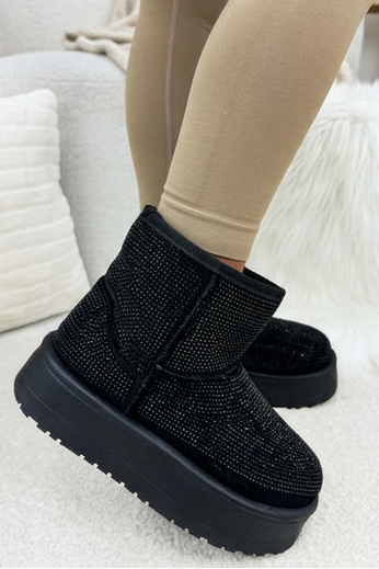 Sprankelende Rhinestone Snugg Mini Boots in zwart met platformzool 4