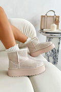 Sprankelende Rhinestone Snugg Mini Boots in nude kleur.