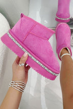 Sprankelende fuchsia snugg boots met platform en nepbont voering. 4