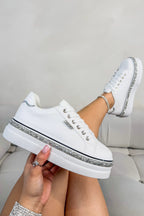 Sprankelende witte wedge trainers met kristal trim.