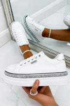 Sprankelende witte wedge trainers met kristal trim. 3