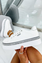 Sprankelende witte wedge trainers met kristal trim. 7