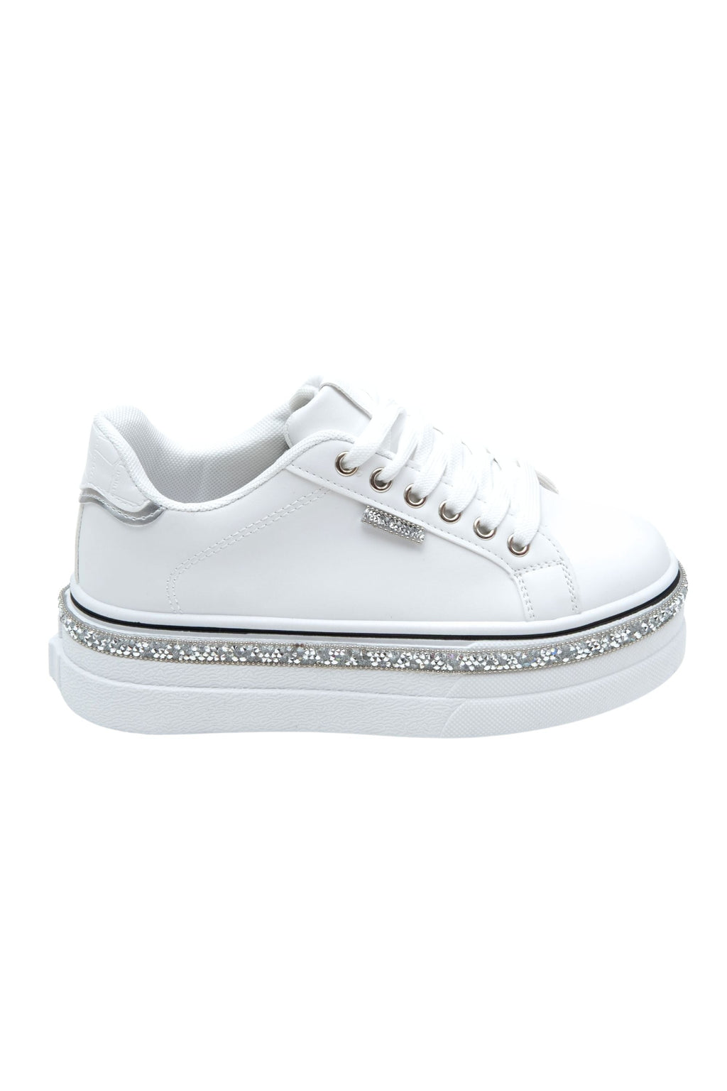 Sprankelende witte wedge trainers met kristal trim. 8