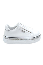 Sprankelende witte wedge trainers met kristal trim. 8