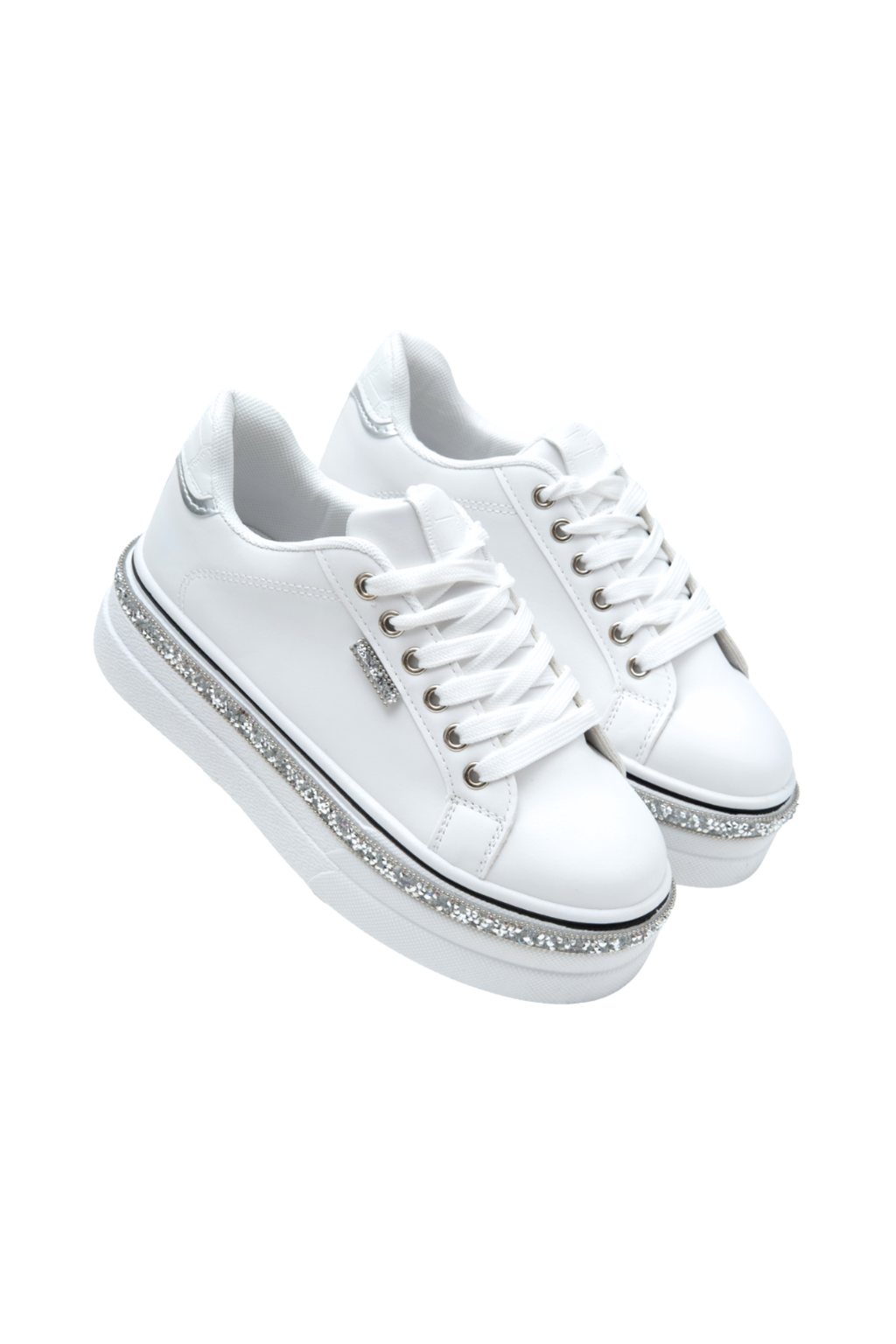 Sprankelende witte wedge trainers met kristal trim. 9