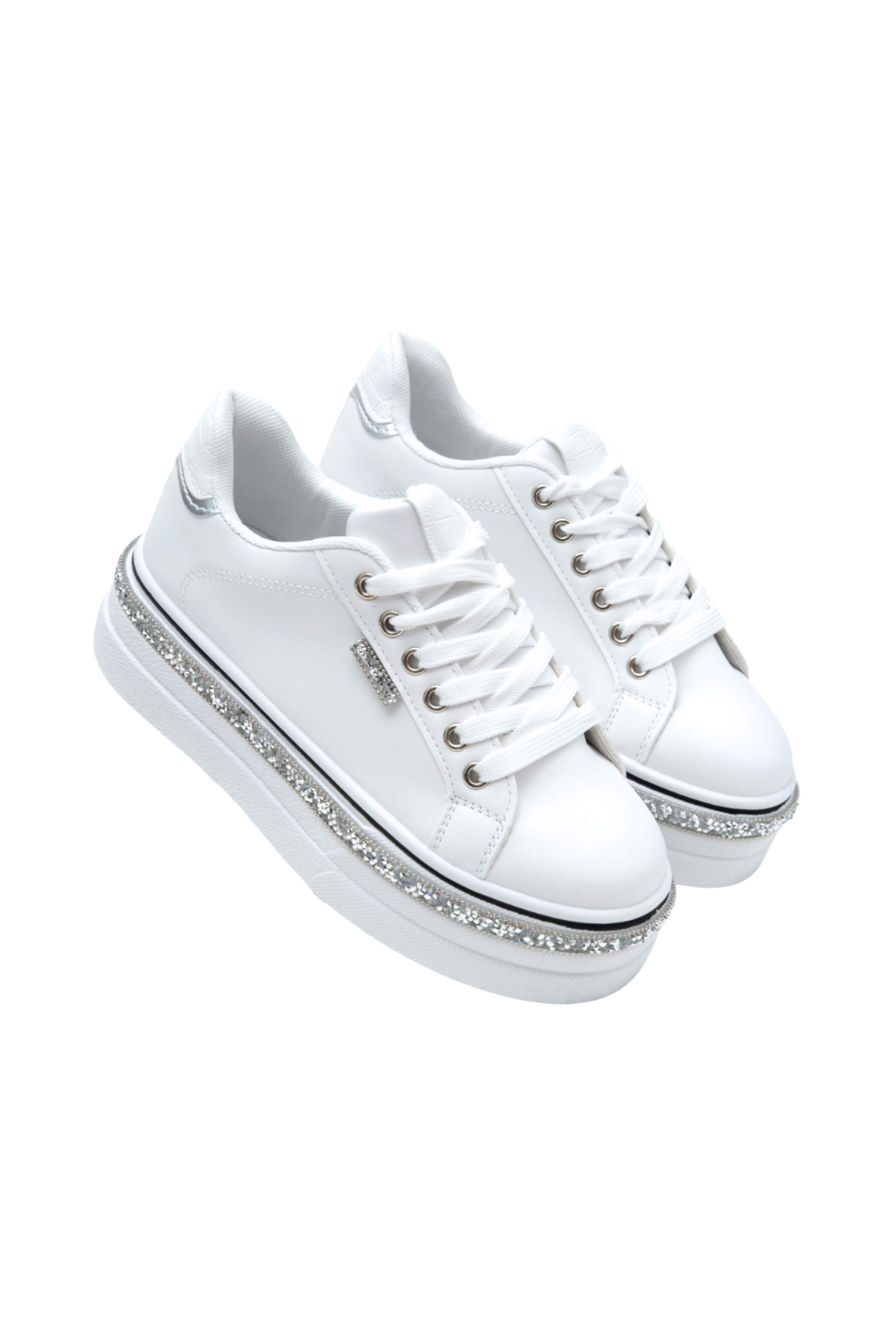 Sprankelende witte wedge trainers met kristal trim. 9