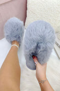 Ultieme Cosy Fluffy Slippers in luxe grijs met nepbont