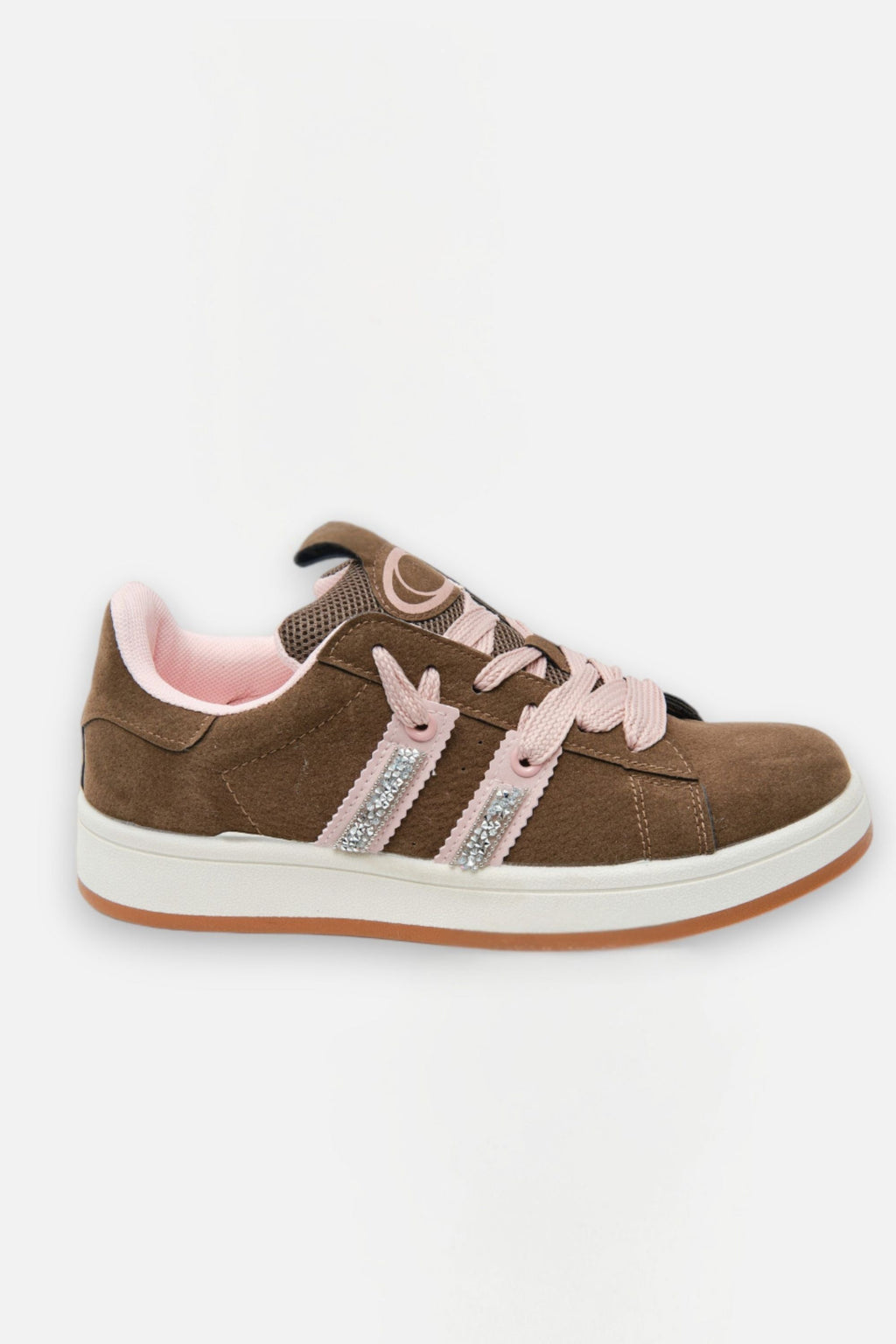 Kristallen Velours Stripe Sneakers in bruin met zachte voering. 3