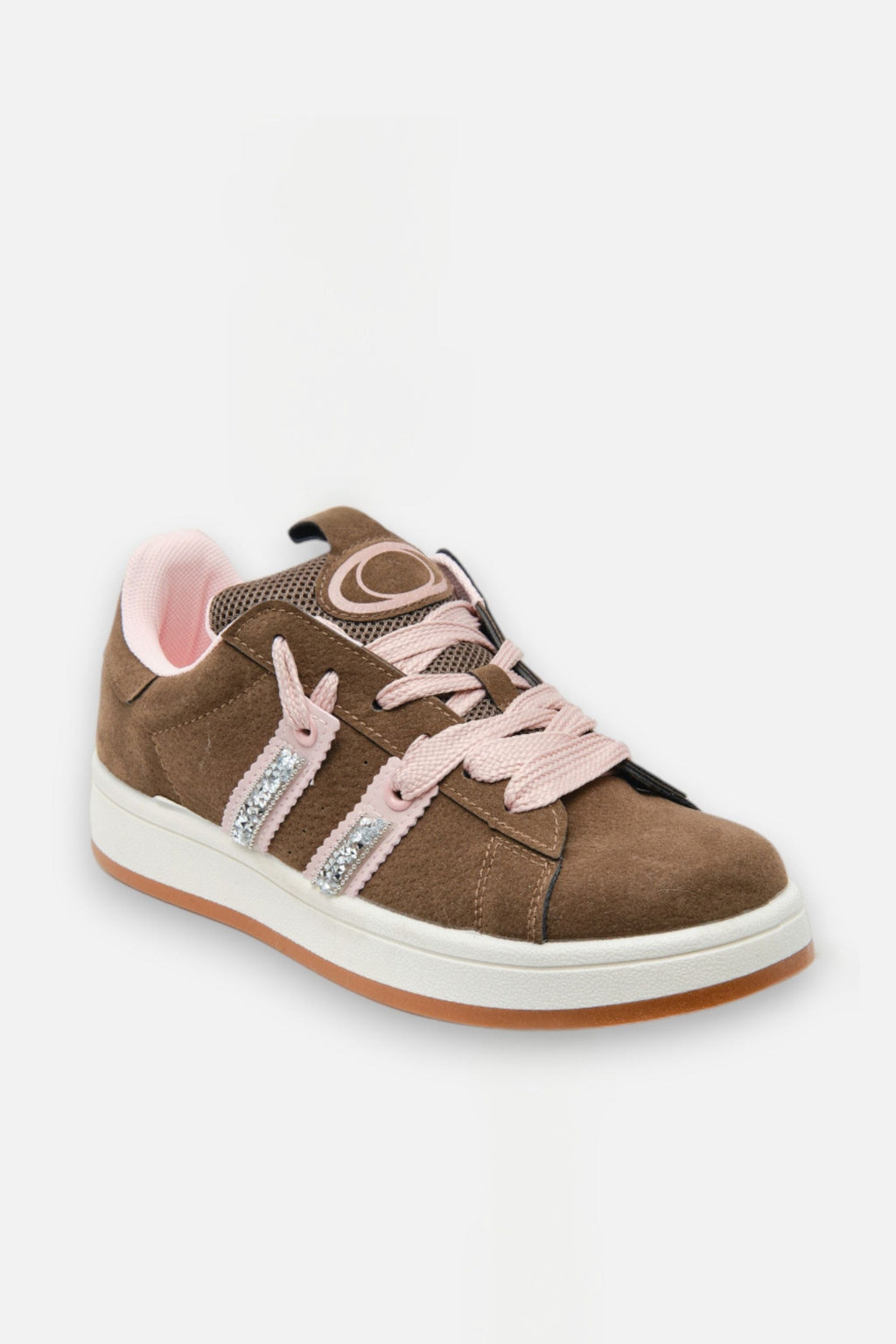 Kristallen Velours Stripe Sneakers in bruin met zachte voering. 4