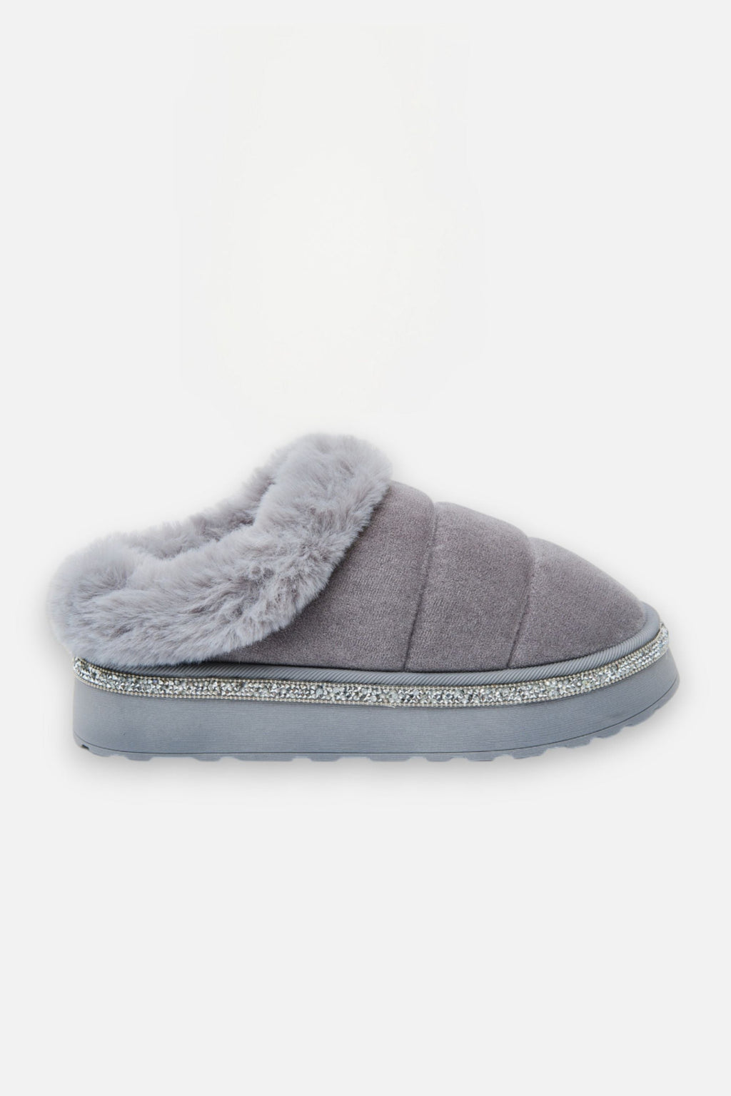 Zachte grijze slippers met crystal trim 8