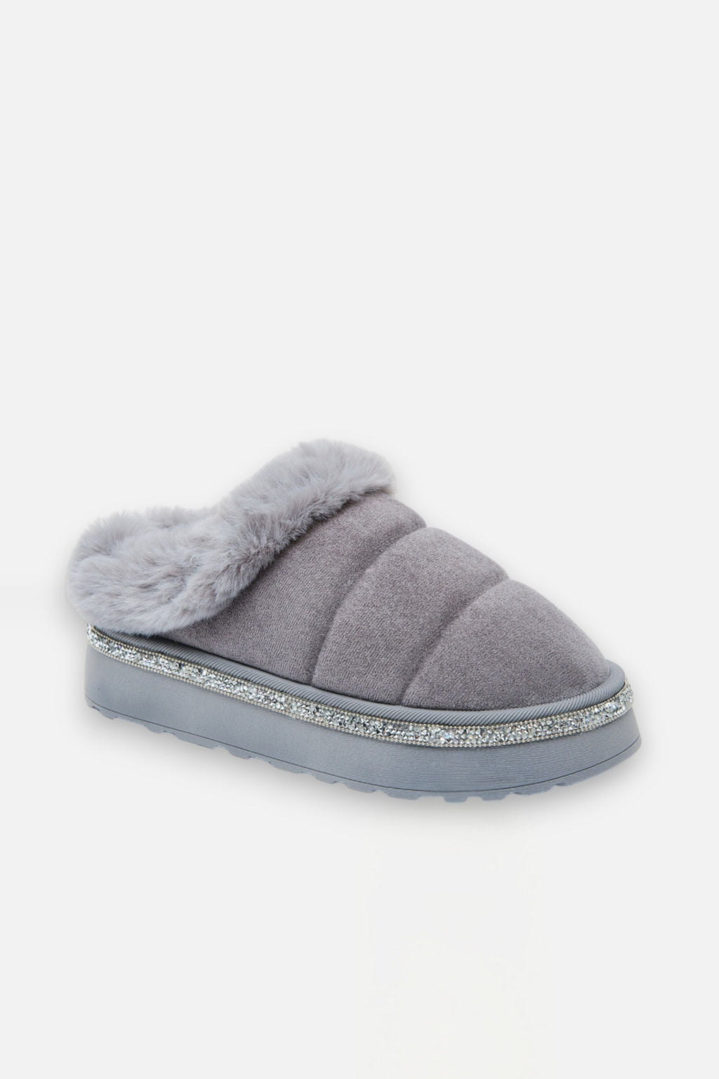 Zachte grijze slippers met crystal trim 9